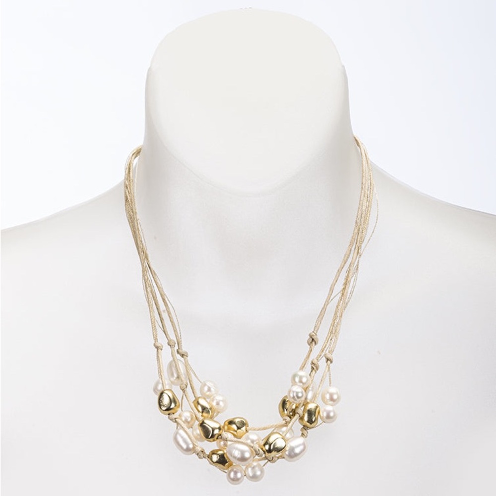 Dog House Pearls Multi-Strand Cotton and Freshwater Pearl Statement Necklace